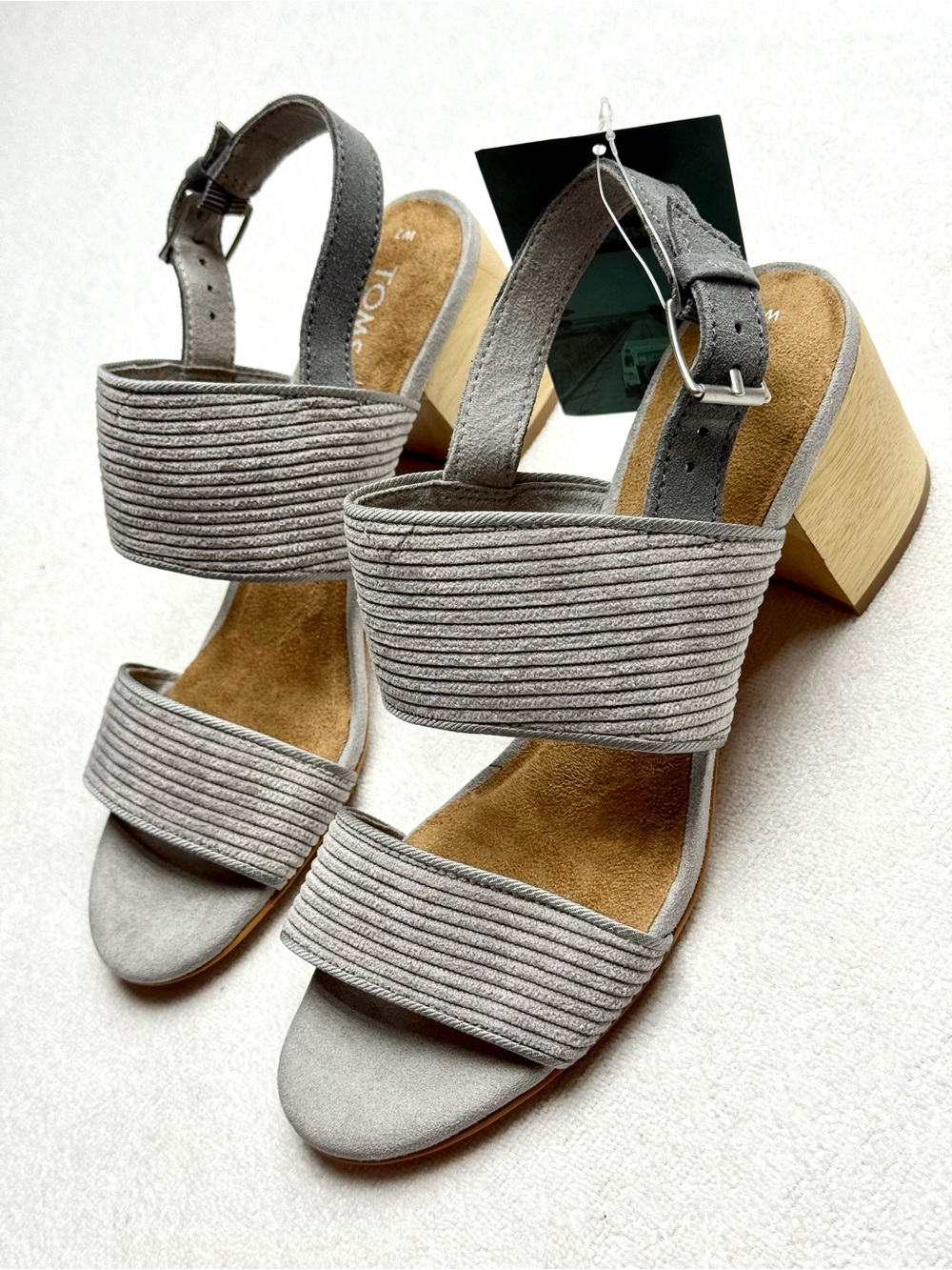 Toms Poppy Gray Ribbed Strap Block Heel Sandals